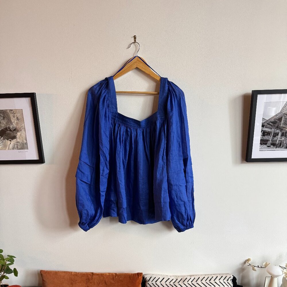 Banana Republic Ramie Square Neck Blouse in Voltage Blue - Plus Size